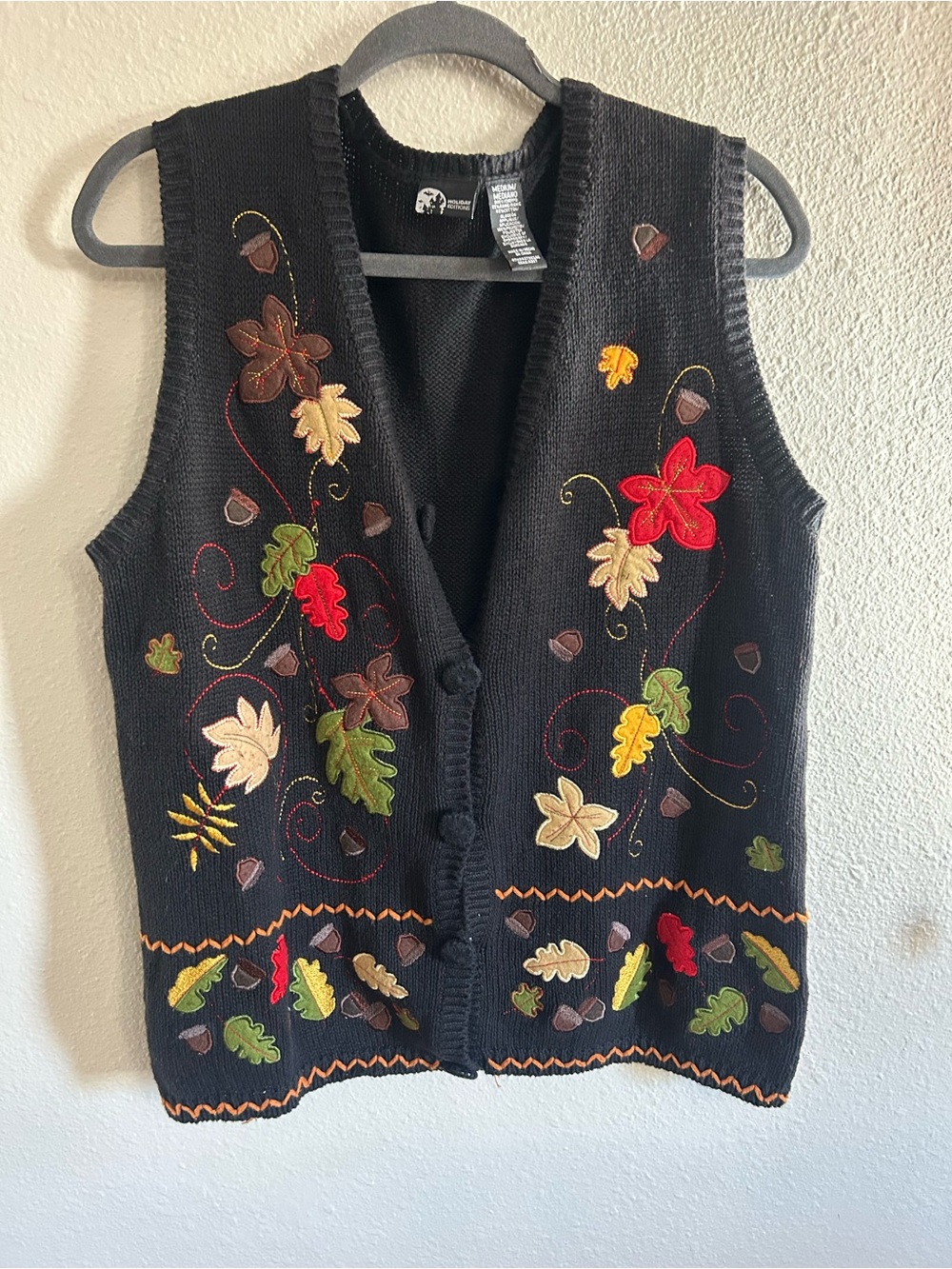 Vintage Holiday Edition Fall Leaf Embroidered Sweater Vest Womens Size M